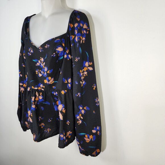 Ava And Viv Womens Top Size X Floral Sweetheart Neck Peplum Puff Sleeve Smocked - Picture 7 of 11